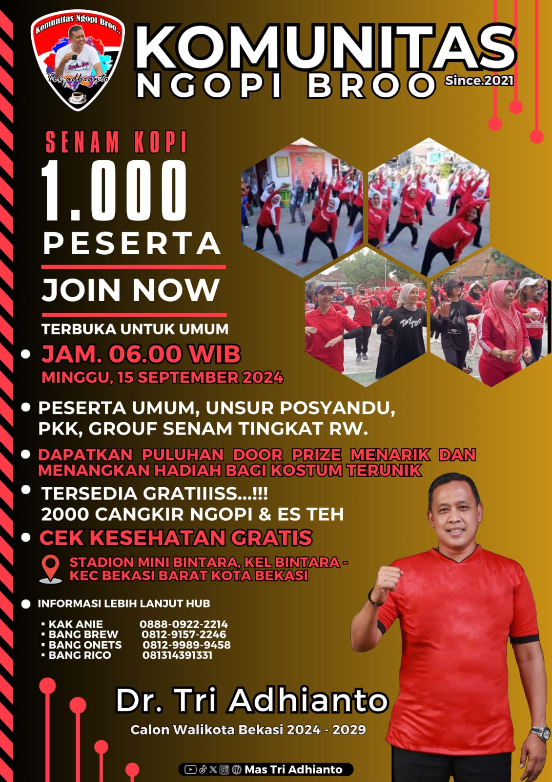 Saksikan!! Senam Kopi 1.000 Peserta Dr. Tri Adhianto Calon Walikota Bekasi 2024-2029
