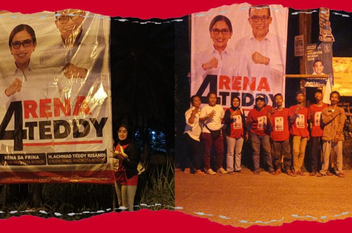 Tim Pemenangan Perempuan Rena-Teddy Rela Begadang Pasang Baliho