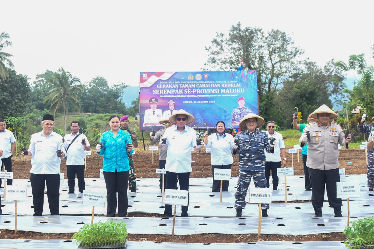 Sinergi Kodaeral IX Ambon, Pemerintah Daerah, dan Lintas Iinstansi Dorong Ketahanan Pangan Melalui Gerakan Tanam Serentak Cabai dan Kedelai